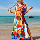 Summer Women clothes Loose V-Neck Half-Sleeve Holidays Beach Loose Long Dress