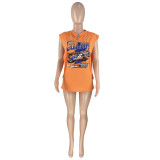Fashion Women clothes Racing Street Print Sleeveless Cutout Side Opening T-Shirt Top