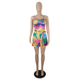 Women clothes fashion Summer Strap print two-piece Shorts set