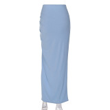 Women clothes Summer Solid Color Split Versatile Sexy Bodycon Long Skirt