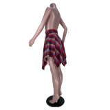 Women clothes Fashion Irregular Plaid High Waist Slim Fit Skirt