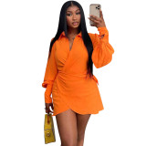 Women clothes Fashion Casual Solid Long Sleeve Shirt Dress