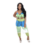Women clothes Summer Fashion Tie Dye Positioning Print Strap Loose Casual Two Piece Pants Sets