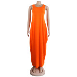 Sexy Women clothes Sleeveless Solid Color Loose Round Neck Casual Long Dress
