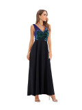 Women clothes Sexy Sequin Striped V-Neck Embroidered Formal Party Long Dress