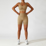 Summer Seamless Yoga Clothing Set Women's High Waist Butt Lift Shockproof Tank Fitness Wear Running Sports Set