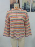 Fall/Winter Patchwork Knitting Shirt Women's Loose Two Color Round Neck Striped Women Sweater