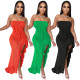 Women clothes Fashion Sexy Solid Strapless Ruffle Slit Dress