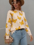 Winter Print Butterfly Round Neck Women clothes Loose Plus Size Knitting Shirt Pullover Women's Sweater