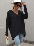 Winter Solid Color Sweater Women's Knitting Shirt Fashion Women's Long Sleeve V Neck Top Sweater