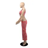 Women clothes Summer Sleeveless Print Cutout sexy Slim Long Dress