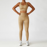 Summer Seamless Yoga Clothing Set Women's High Waist Butt Lift Shockproof Tank Fitness Wear Running Sports Set