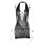 Fall/Winter Halter Neck Low Back Sexy mesh dress Women clothes