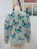 Winter Print Butterfly Round Neck Women clothes Loose Plus Size Knitting Shirt Pullover Women's Sweater