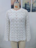 Autumn and winter knitting solid color hook flower hollow pullover Round Neck loose women sweater