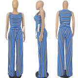 Women clothes Striped Round Neck Tank Top Wide Leg Pants Two Piece Set