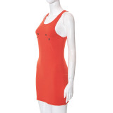 Button Sleeveless Bodycon Slim Bodycon Dress Summer Women'S Clothing