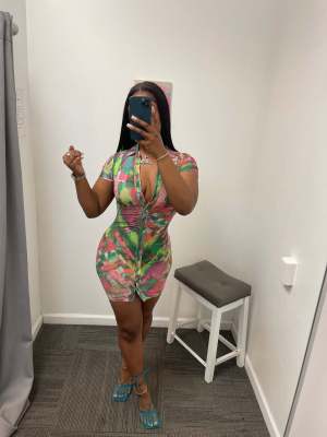 Women'S Short Sleeve Printed Crinkle Tight Fitting Sexy Dress