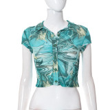 Women'S Summer Fashion Print Short Sleeve T-Shirt Women'S Polo Collar Top