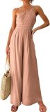 Women'S Single Strap Ruched High Waist Casual Wide Leg Jumpsuit