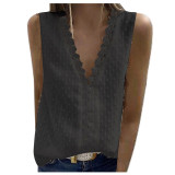 Women'S V-Neck Sleeveless Lace Patchwork Vest Chiffon Shirt