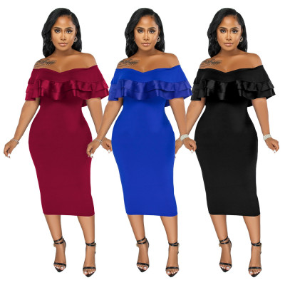 Spring Summer Sexy Chic Off Shoulder Ruffle Dress Women