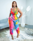 Plus Size Women'S Suspender Casual Fashion Tie Dye Splatter Two Piece Set