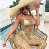 Women'S Sexy Suspenders Open Crotch Sexy Stockings Leopard Print Uniform Temptation One-Piece Sexy Lingerie Pajamas