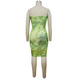 Women Tie Dye Print Backless Maxi Dress