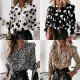 Women Autumn and Winter Polka Dot Print Ruffle Long Sleeve Shirt