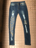 Women Chain Charm Stretch Ripped Denim Pant