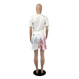 Women summer trend print short-sleeved top + shorts two-piece set