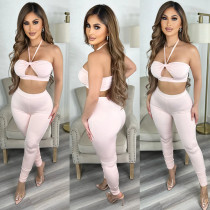 Summer Women sexy cutout Lace-Up crop top+pant two-piece set