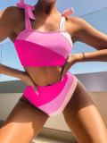 Women Colorblock Strap High Waist Sexy Bikini Two Piece