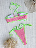 Women Colorblock Lace-Up lace bikini mesh Swimwear