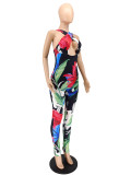 Women Sexy Printed halter neck hollow out Jumpsuit