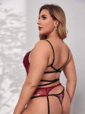 Sexy Plus Size Women Burgundy Lace Bikini Lingerie Set