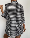 Women Clothes Fall Long Sleeve Houndstooth Blazer And Match Shorts Two Piece Set