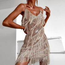 Women Clothes Sexy Sequined Fringe Tassels Strap Mini Club Dress