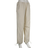 Women Summer Sports Style Solid Color Basic Cargo Pants Loose Versatile Casual Pants High Waist Wide Leg Pants