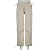 Women Summer Sports Style Solid Color Basic Cargo Pants Loose Versatile Casual Pants High Waist Wide Leg Pants