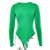 Fall Women Clothes Solid Round Neck Long Sleeve Tight Fitting Basic Sexy Bodysuit