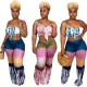 Plus Size Women Clothes Sexy Contrast Print Strapless Crop Top Pants Two Piece Set