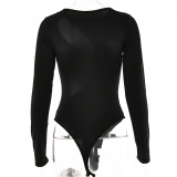 Fall Women Clothes Solid Round Neck Long Sleeve Tight Fitting Basic Sexy Bodysuit