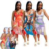 Women's Summer See-Through Sexy Print Dress Women