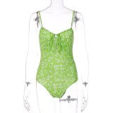 Windy Summer Women's Sexy Beach Style Lace-up Cutout Floral Sling One Piece Swimsuit
