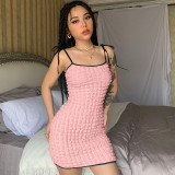Summer Lace Up Sling Bubble Solid Dress