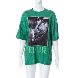 Women's Summer Portrait Print Round Neck Loose Casual American Vintage T-Shirt