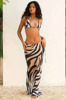 Summer Women Fashion Print Sexy Bikini + Lace-Up Dress two piece