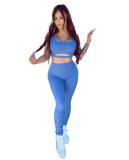 Women Fashion Sexy Solid Color Sleeveless Crop Top+Pant Two Piece Set